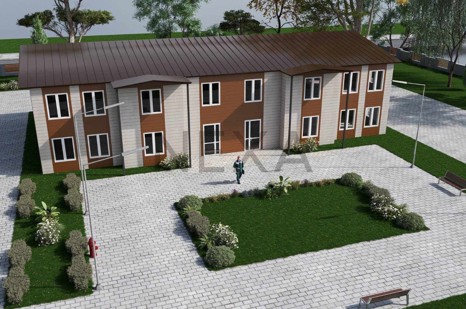 Modular hospital building with clinical interior